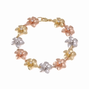 Soft Style Plumeria Bracelet in Tri Color Gold with Diamonds - 13mm