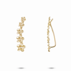 Plumeria Climber Earrings in Gold with Diamonds - 26mm Dazzling Shine
