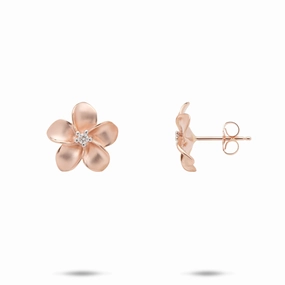 Plumeria Earrings in Rose Gold with Diamonds - 13mm Fashion Elegance Urban Edge