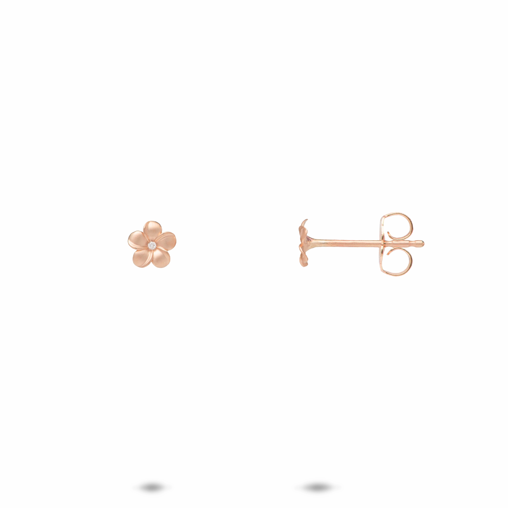 Artful Feature Plumeria Earrings in Rose Gold with Diamonds - 5mm