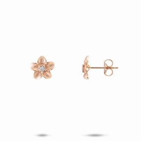 Captivating Style Classic Glimmer Plumeria Earrings in Rose Gold with Diamonds - 9mm