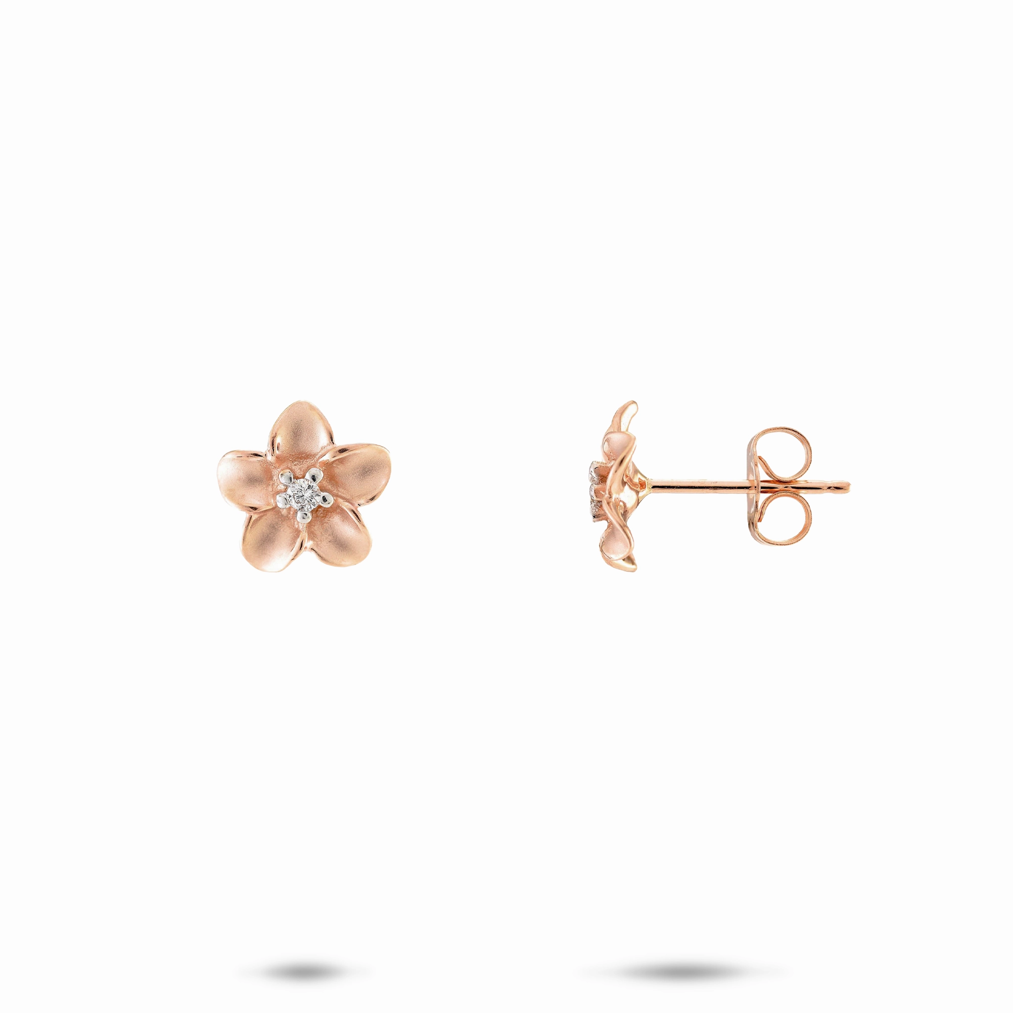 Rich Color Quick Layer Plumeria Earrings in Rose Gold with Diamonds - 9mm