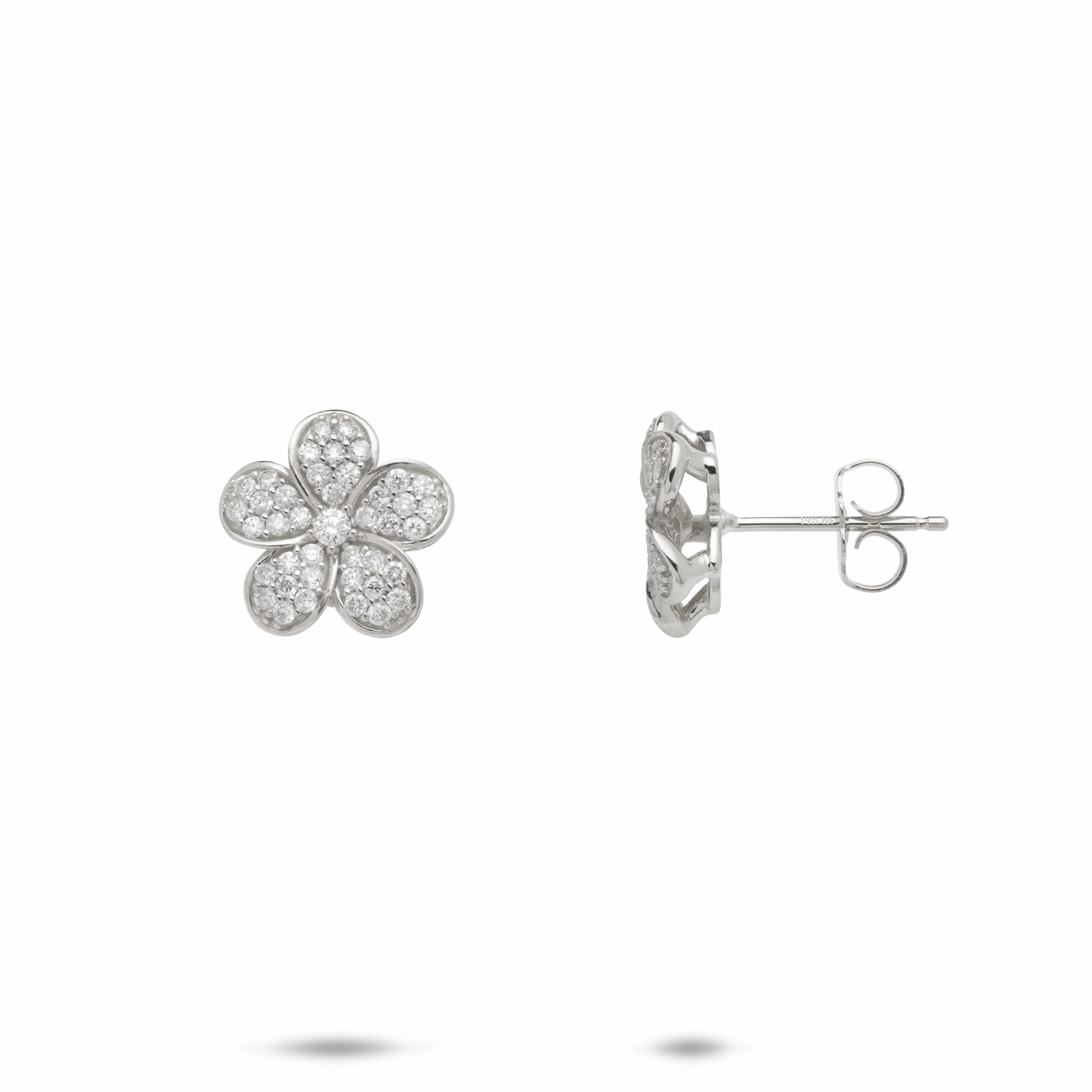 Party Ready Plumeria Earrings in White Gold with Diamonds - 11mm