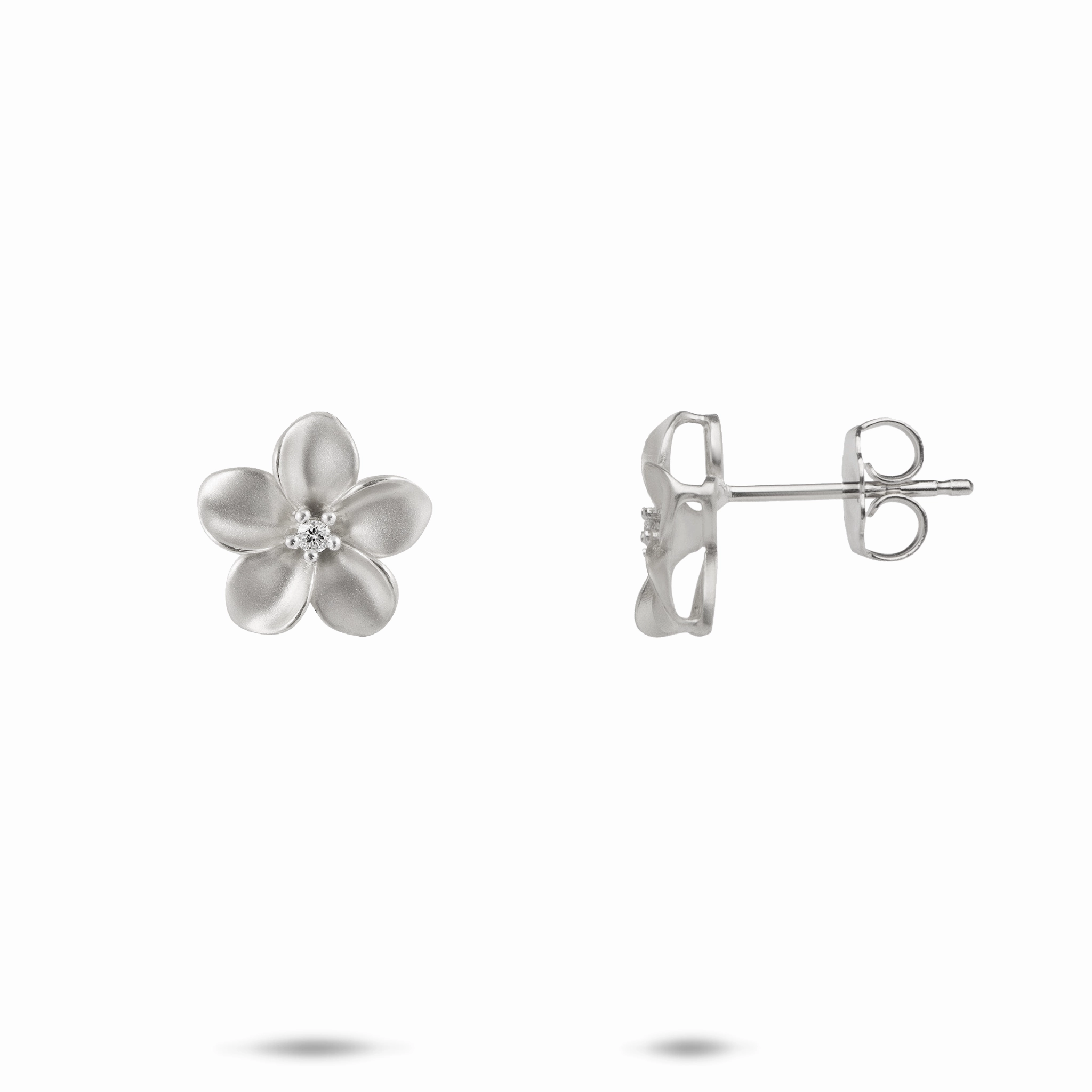 Plumeria Earrings in White Gold with Diamonds - 11mm Layered Mood