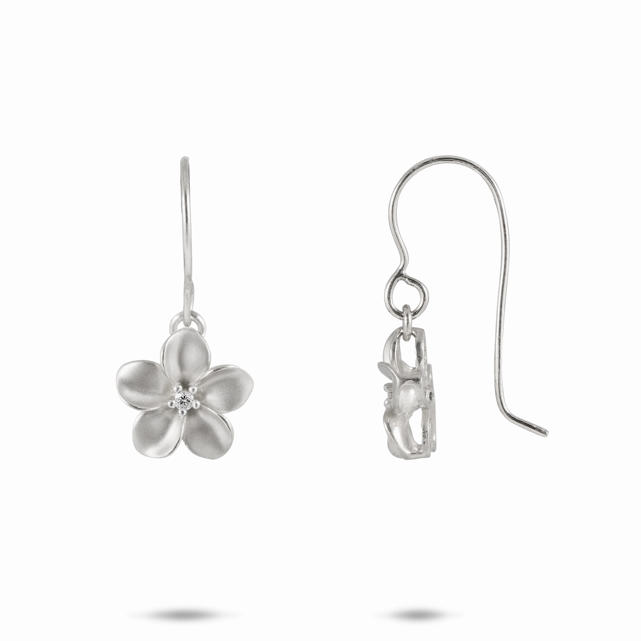 Plumeria Earrings in White Gold with Diamonds  - 11mm Distinctive Sparkle Custom Shine