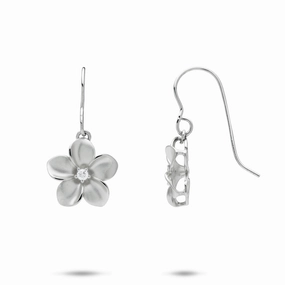 Unique Highlight Statement Form Plumeria Earrings in White Gold with Diamonds - 13mm