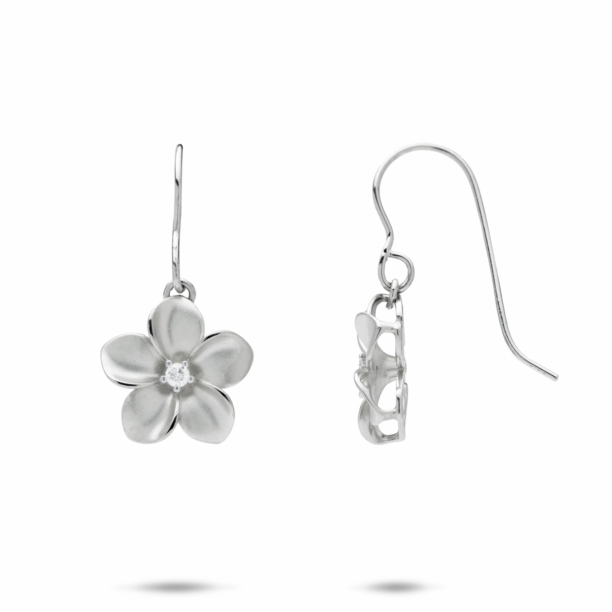 Unique Highlight Statement Form Plumeria Earrings in White Gold with Diamonds - 13mm