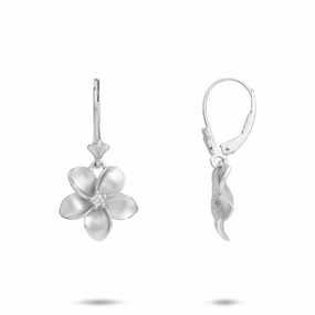 Plumeria Earrings in White Gold with Diamonds - 13mm Refined Contour Sophisticated Shine
