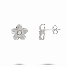 Plumeria Earrings in White Gold with Diamonds - 13mm Dazzling Shine