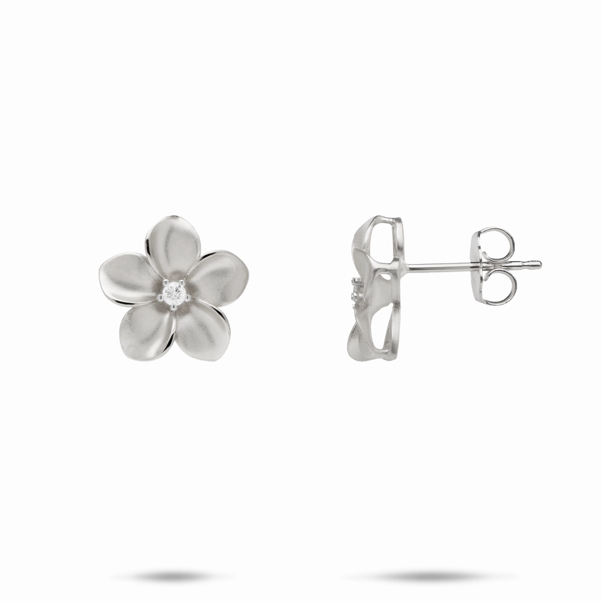 Plumeria Earrings in White Gold with Diamonds - 13mm Dazzling Shine