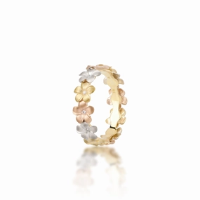 Timeless Layer Special Occasion Gift Plumeria Eternity Ring in Tri Color Gold with Diamonds - 5mm