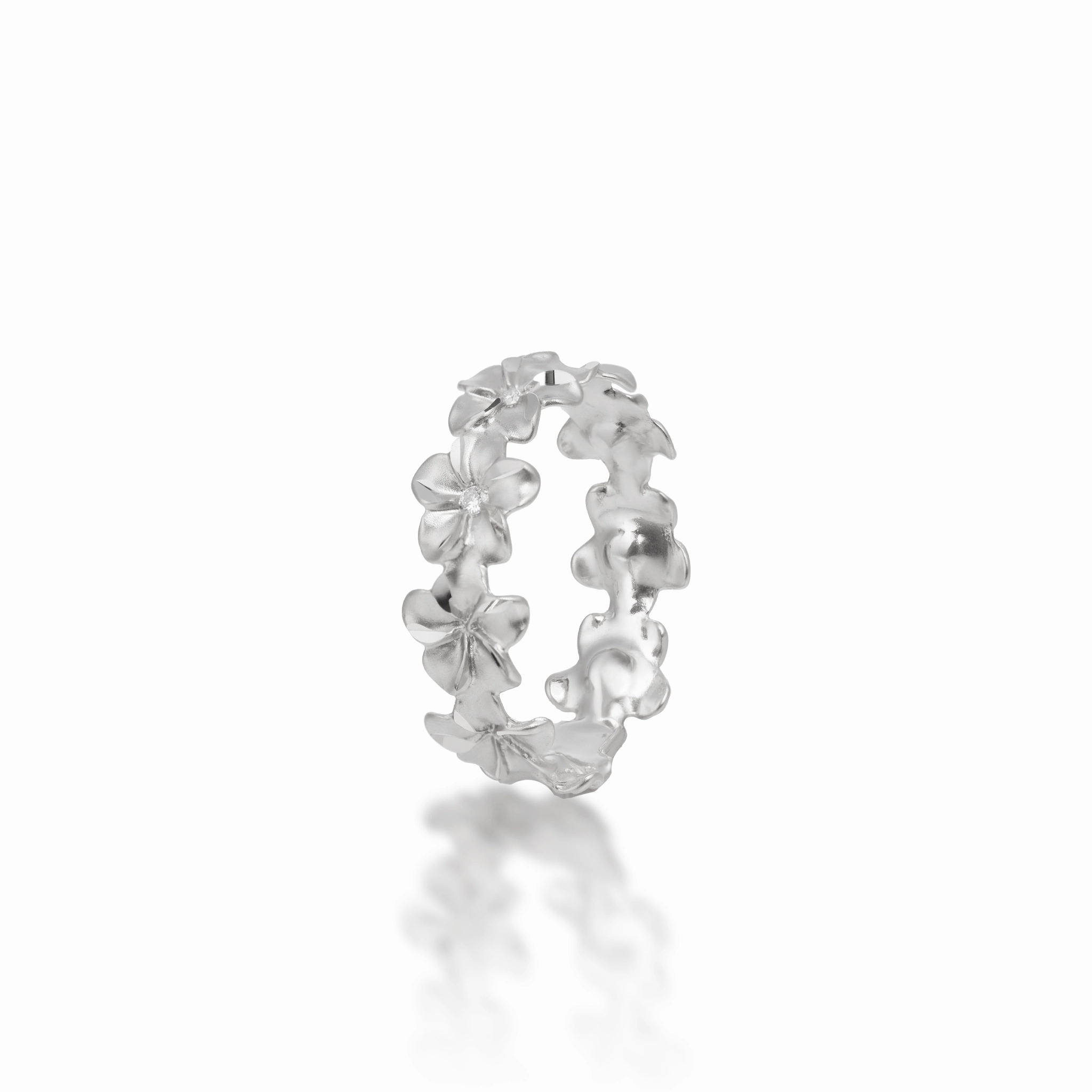 Plumeria Eternity Ring in White Gold with Diamonds - 6mm Iconic look Exquisite detail