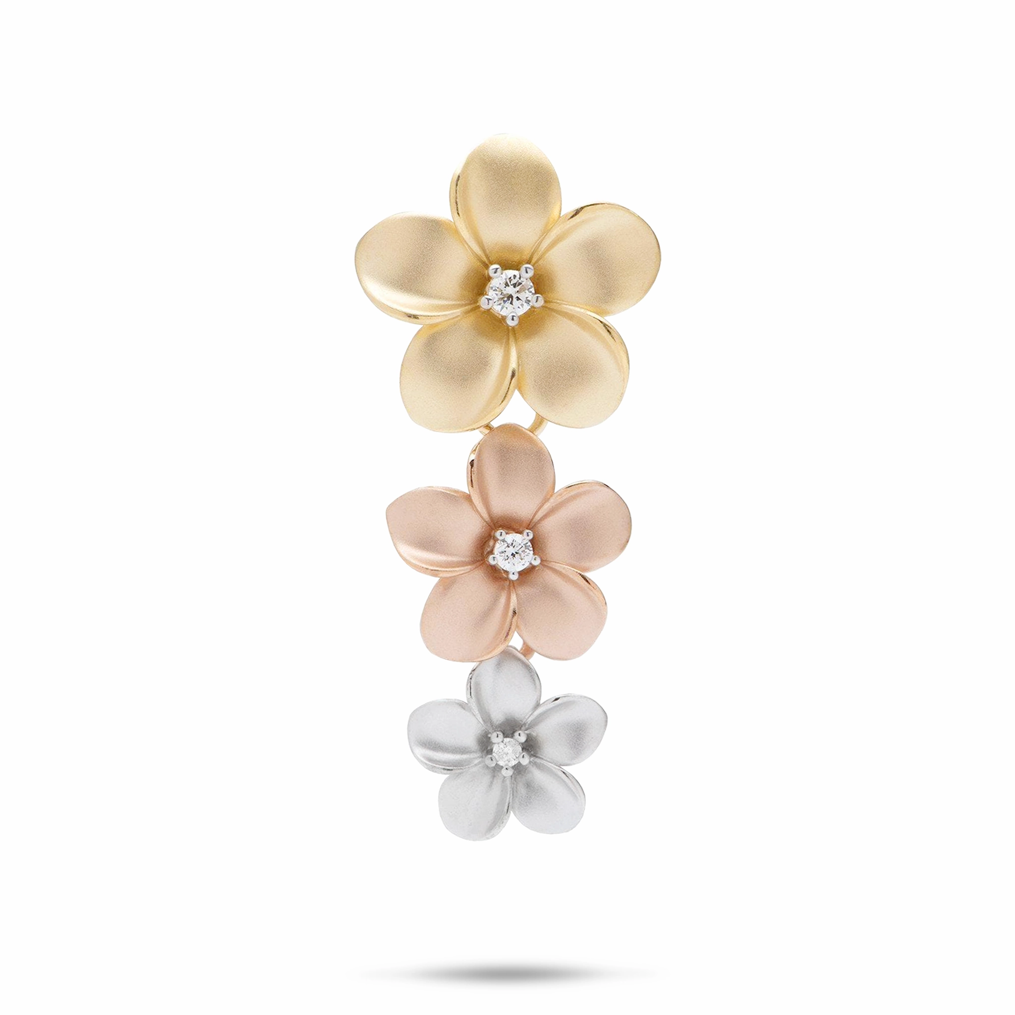 Smooth Fit Special Accent Plumeria Pendant in Tri Color Gold with Diamonds - 38mm