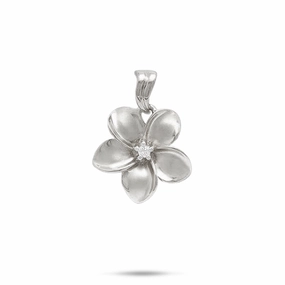 Plumeria Pendant in White Gold with Diamond - 18mm Instant Edge