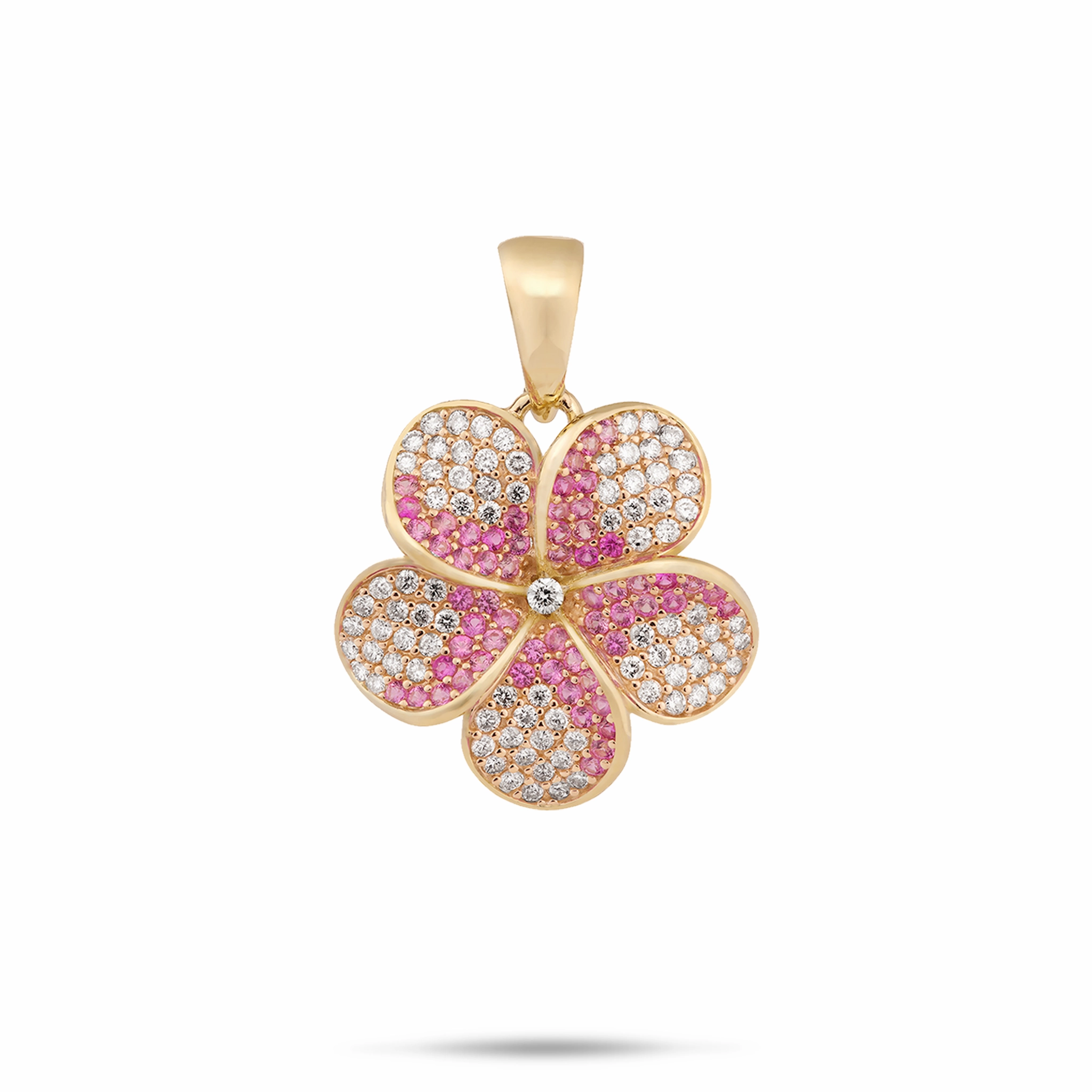 Plumeria Pink Sapphire Pendant in Gold with Diamonds - 20mm Minimal Detail