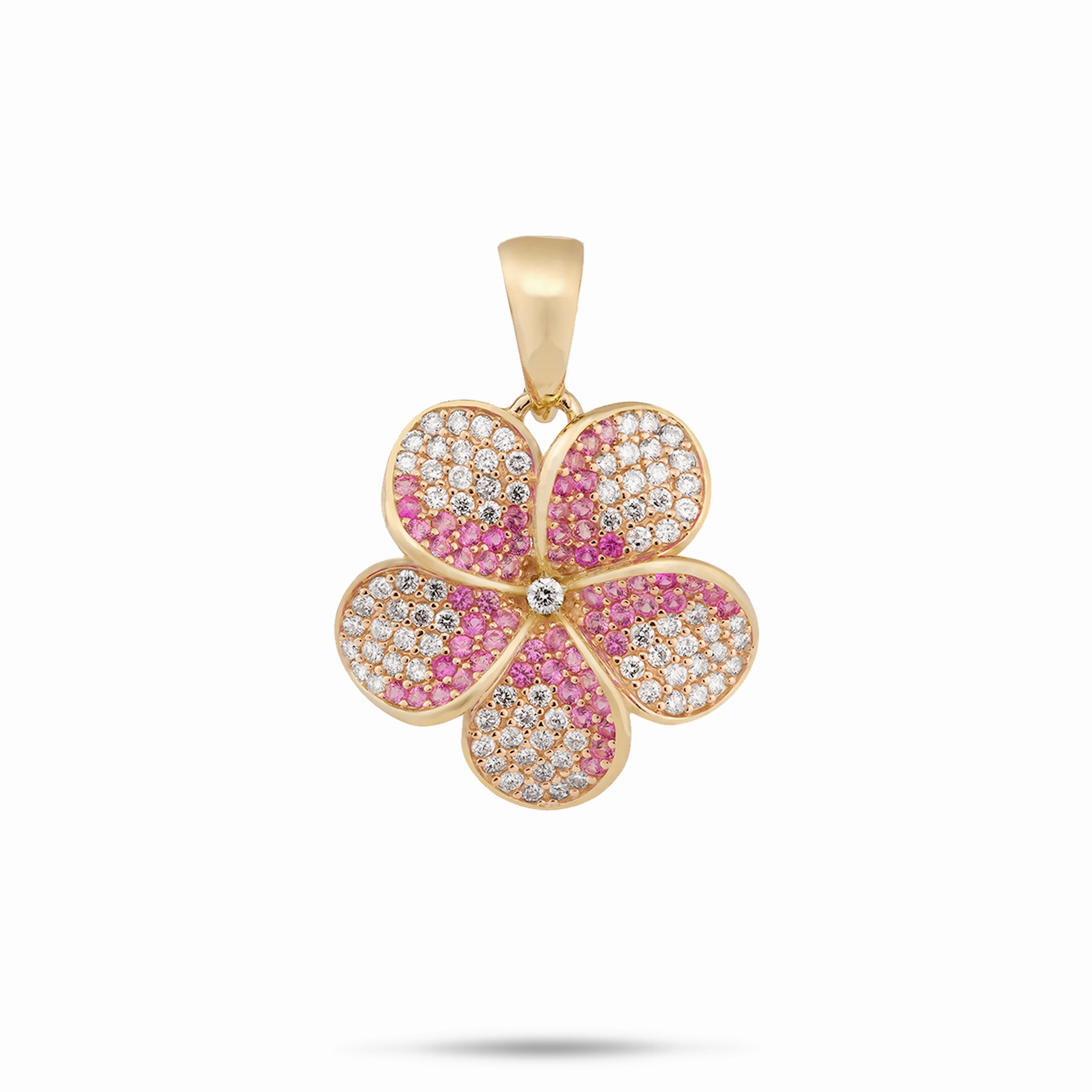 Plumeria Pink Sapphire Pendant in Gold with Diamonds - 20mm Perfect Accessory