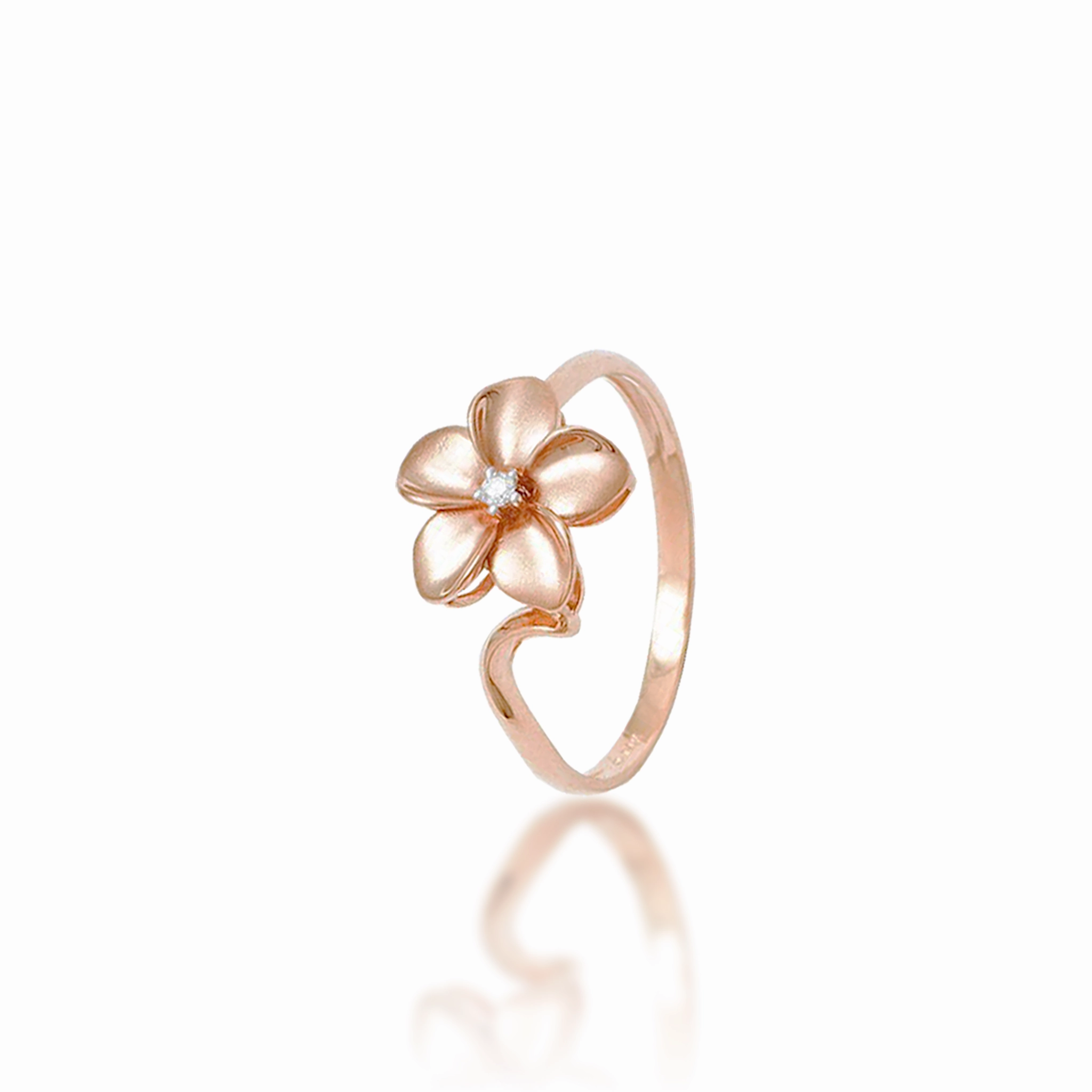 Plumeria Ring in Rose Gold with Diamond - 11mm Glow Finish
