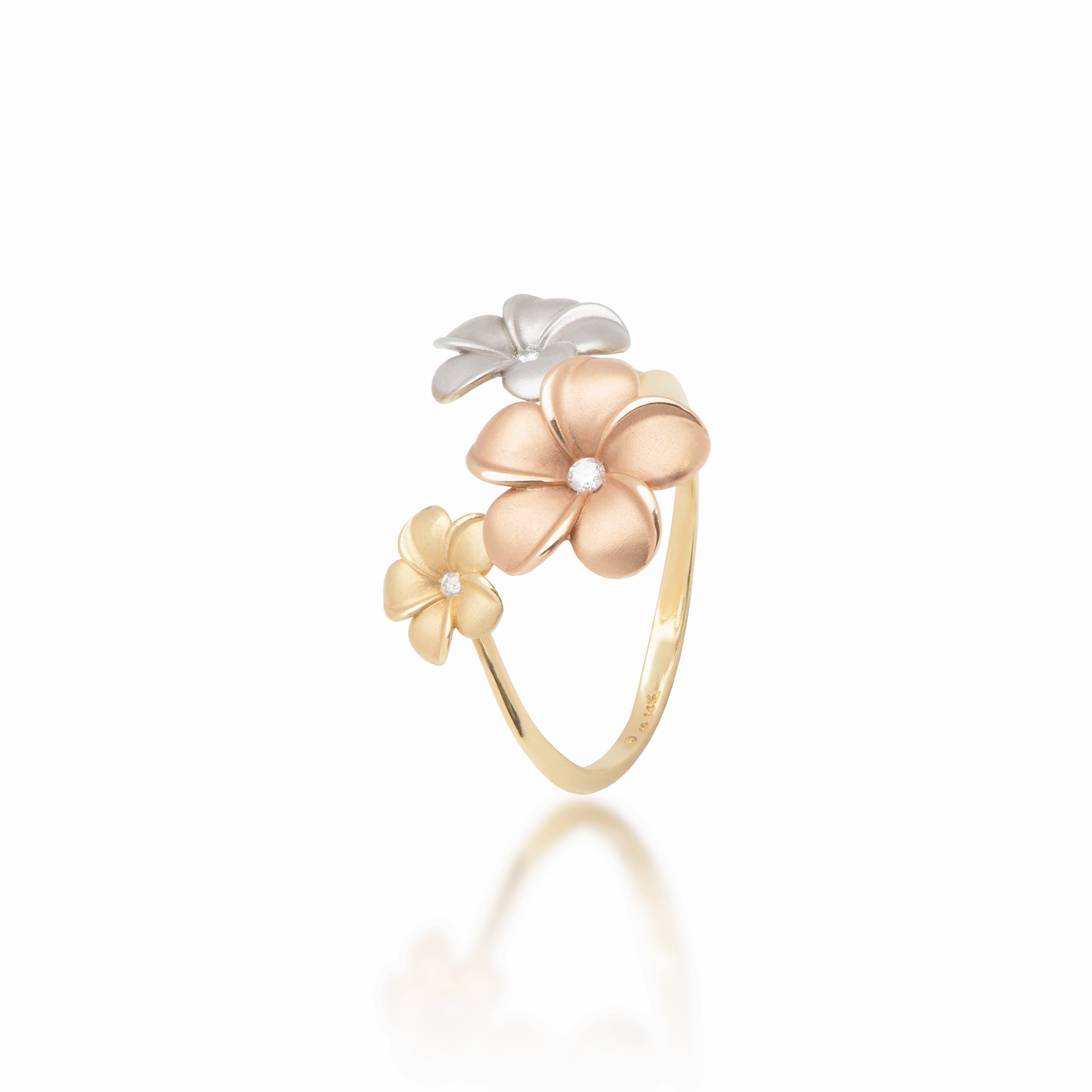 Chic Gifts Radiant Jewelry Look Plumeria Ring in Tri Color Gold with Diamonds - 12mm