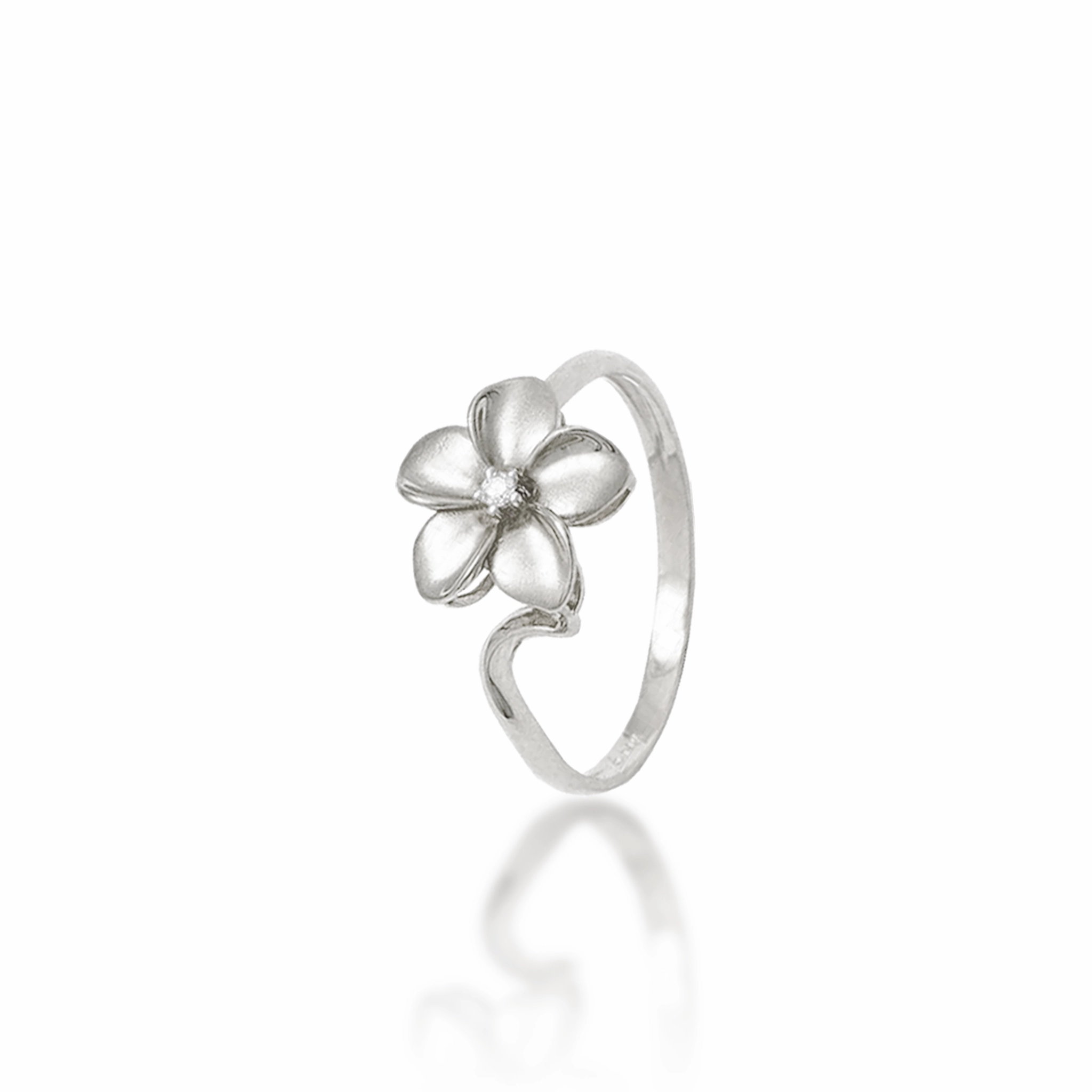 Plumeria Ring in White Gold with Diamond - 11mm Fresh Look Relaxed Look