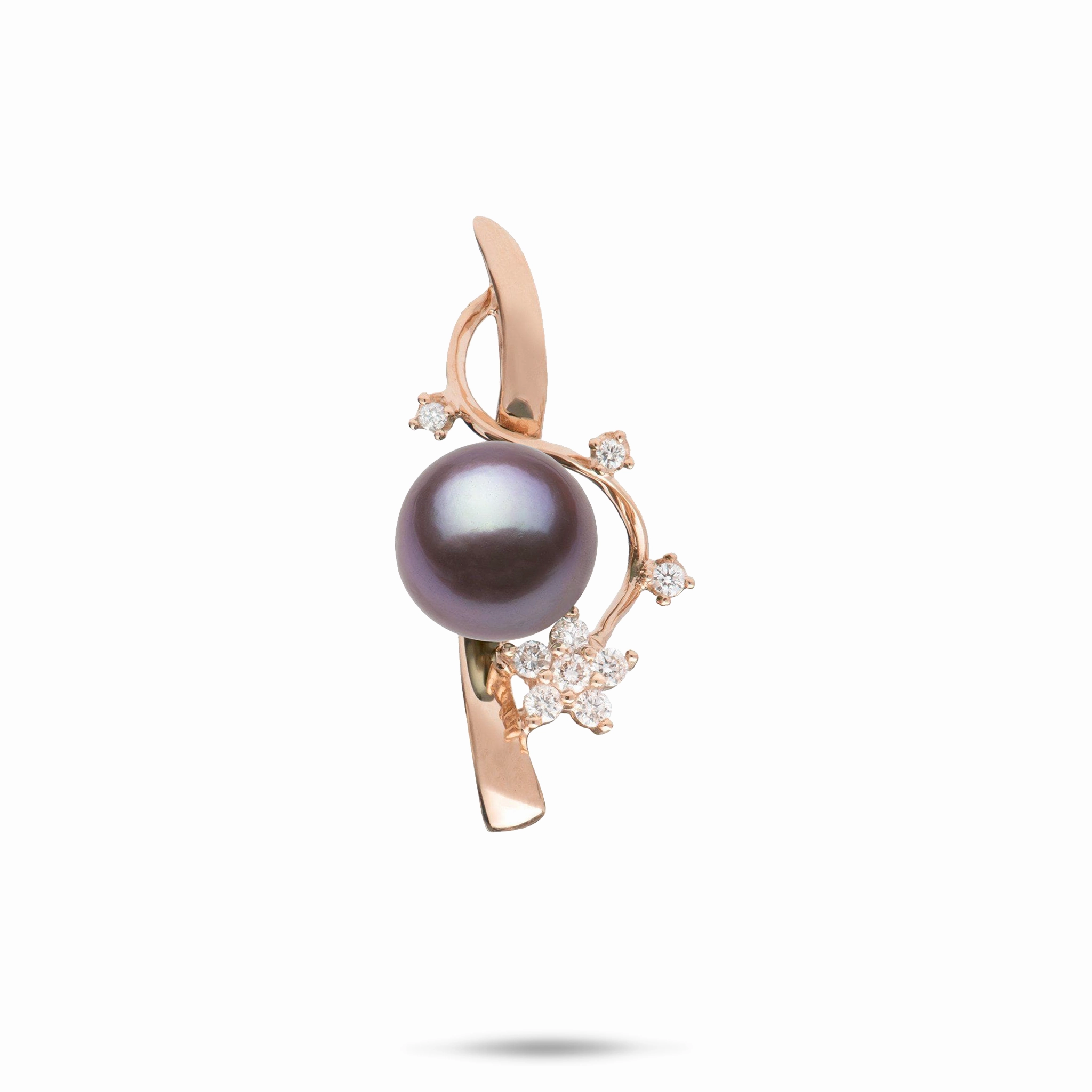 Layered Glow Plumeria Ultraviolet Freshwater Pearl Journey Pendant in Rose Gold with Diamonds - 10-11mm