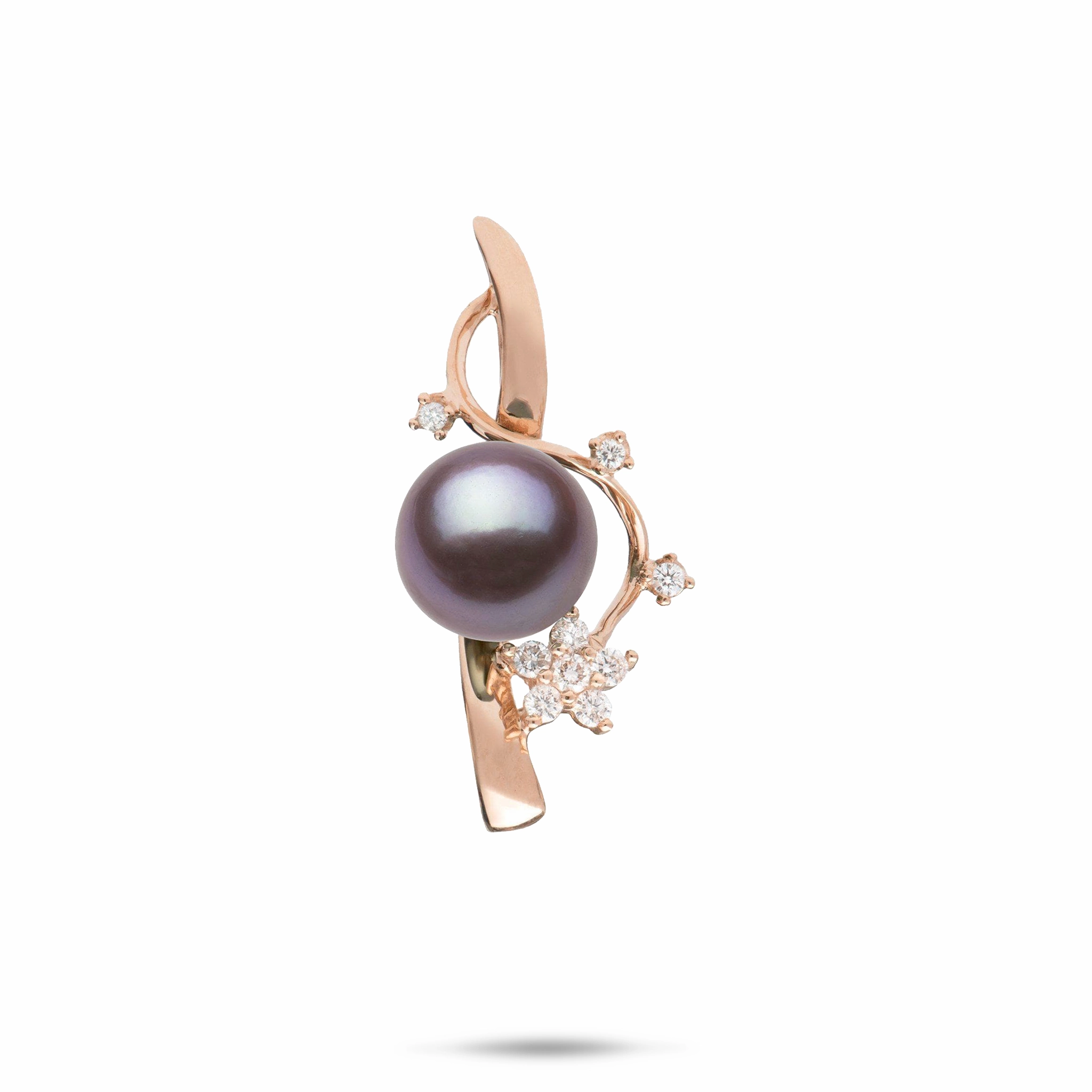 Plumeria Ultraviolet Freshwater Pearl Journey Pendant in Rose Gold with Diamonds - 10-11mm Highlight Feature