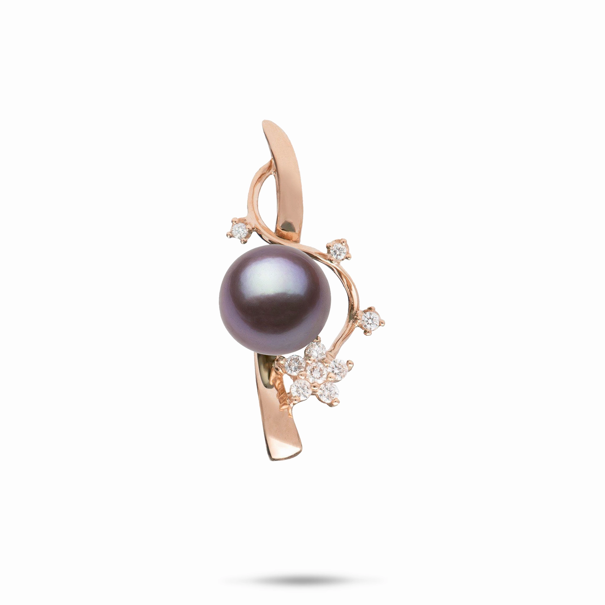 Fashion Essential Ethereal Detail Plumeria Ultraviolet Freshwater Pearl Journey Pendant in Rose Gold with Diamonds - 10-11mm