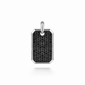 Shiny Creations Brilliant Edge 925 Sterling Silver Black Spinel Dog Tag Pendant