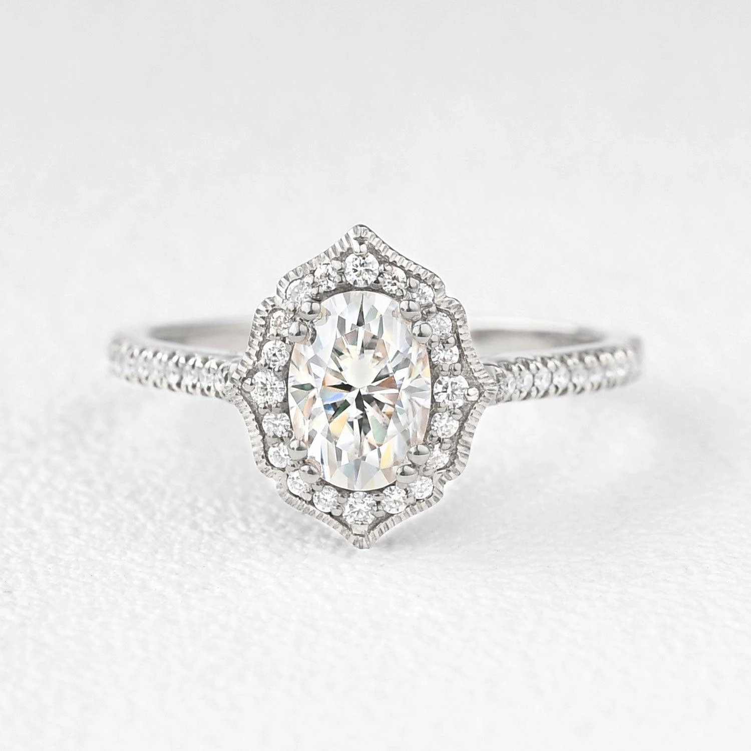 Oval Moss Agate White Gold Antique Halo Engagement Ring Graceful Accessory