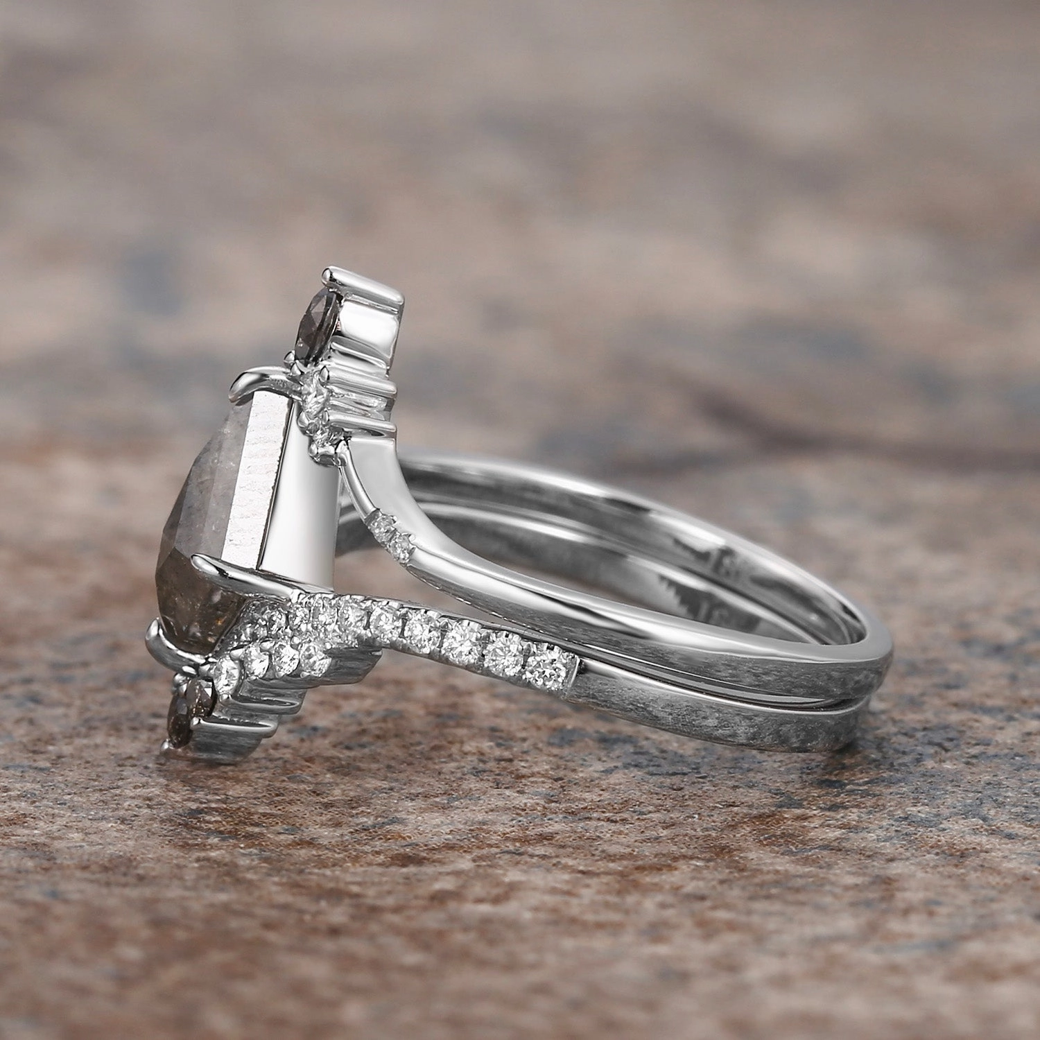Kite Salt & Pepper Diamonds Engagement Ring Set 2pcs Flat Shot