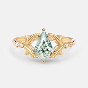 Elegant Kite Cut Moss Agate Engagement Ring - Tendril Delicate Charm Effortless Charm