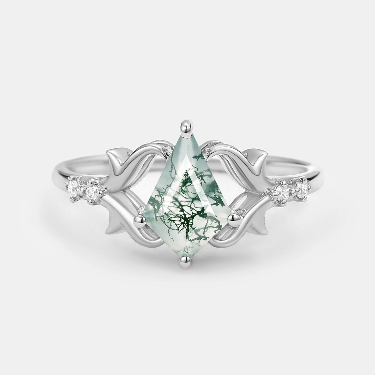 Low-Cost Article Refined Style Elegant Kite Cut Moss Agate Engagement Ring - Tendril