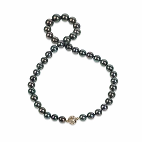 18-20" Tahitian Black Pearl Strand with Magnetic Gold Clasp - 8-12mm Modern Pair Vacation Mood
