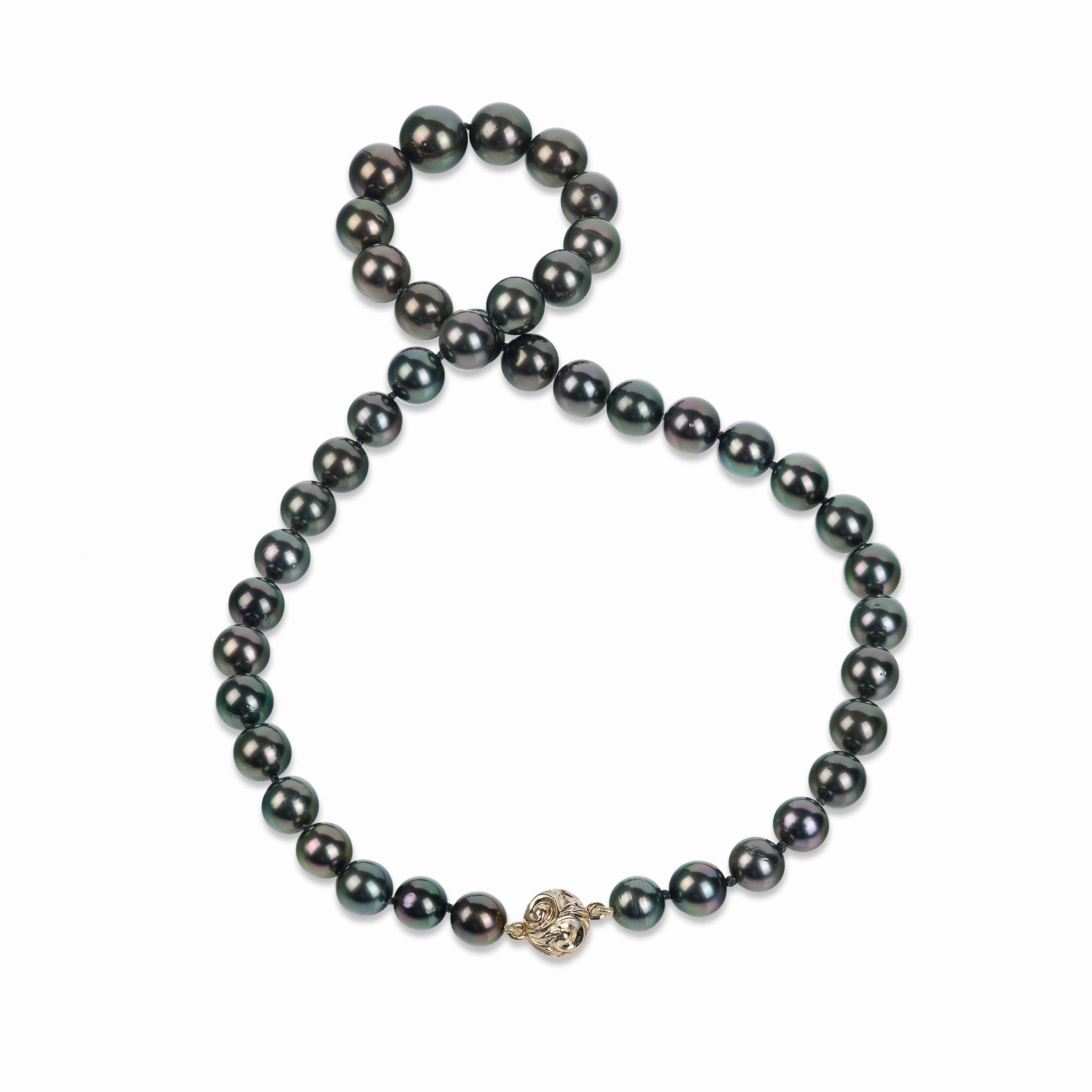18-20" Tahitian Black Pearl Strand with Magnetic Gold Clasp - 8-12mm Modern Pair Vacation Mood