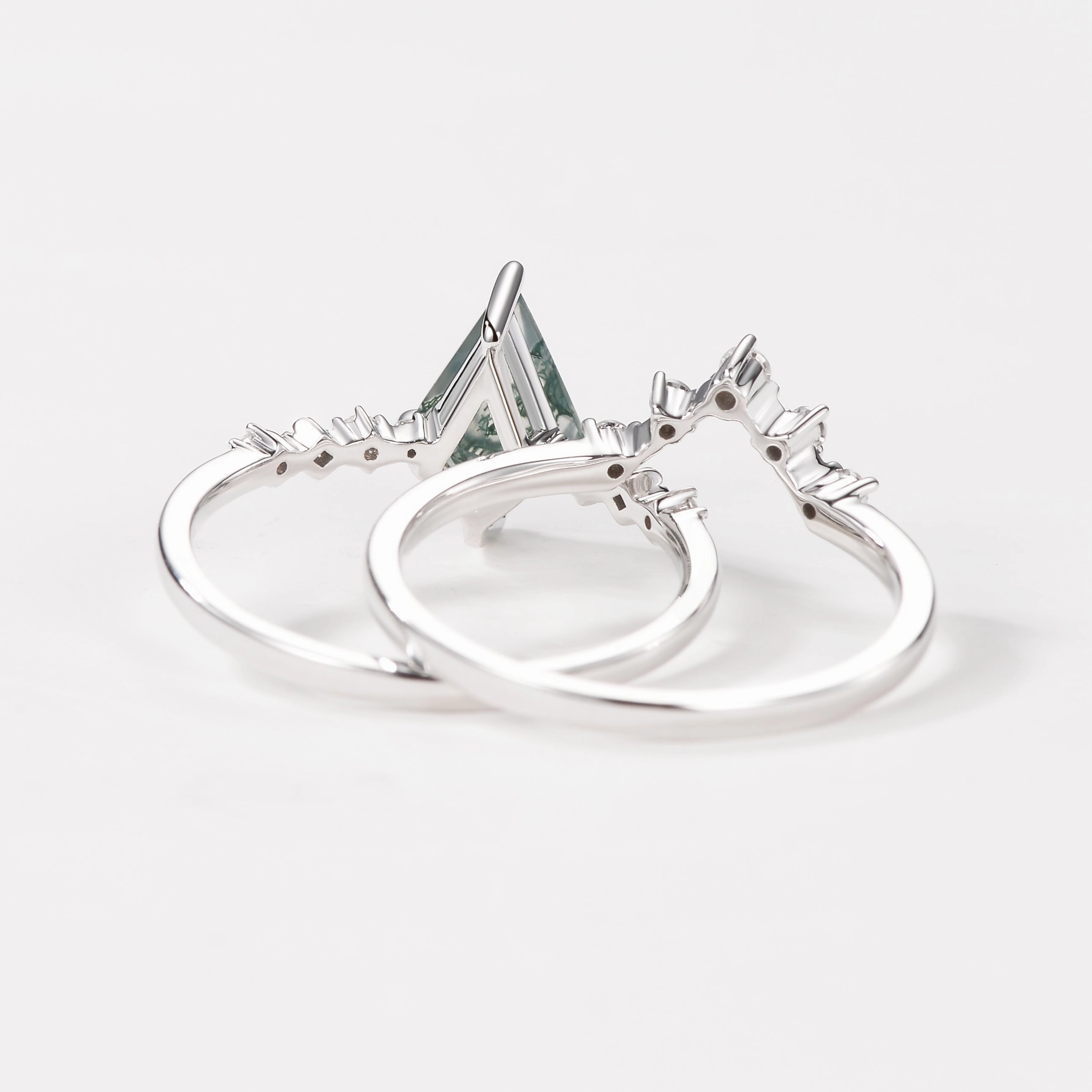 1.5ct Vintage Moss Agate Engagement Ring Set 2pcs Highlight Moment