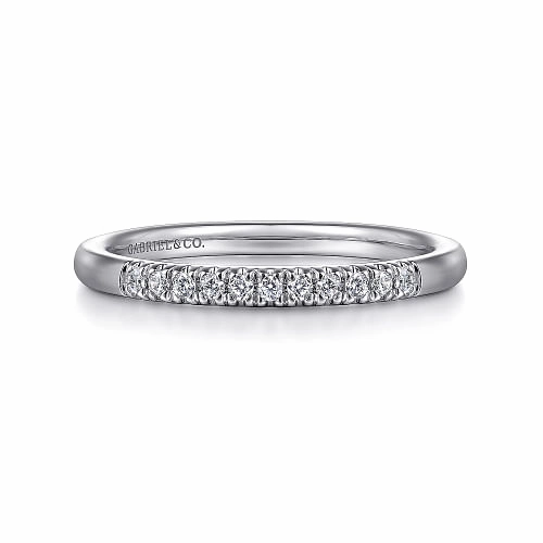 Portofino - 14K White Gold 11 Stone French Pave Diamond Wedding Band - 0.1ct Timeless Line Effortless Design