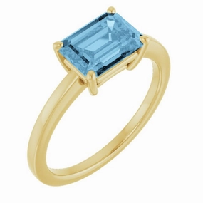 14K Yellow Natural Sky Blue Topaz Ring Strong Symbol Contemporary Style