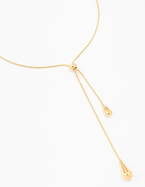 Waterproof Gold Plated Stainless Steel Pull Through Lariat Necklace Special Edition understated look
