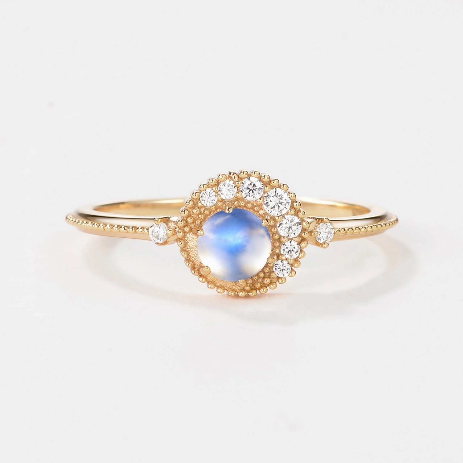 Vintage Moonstone Round Cut Half Moon Six-prong Ring Gift For Him Lightweight Symbol