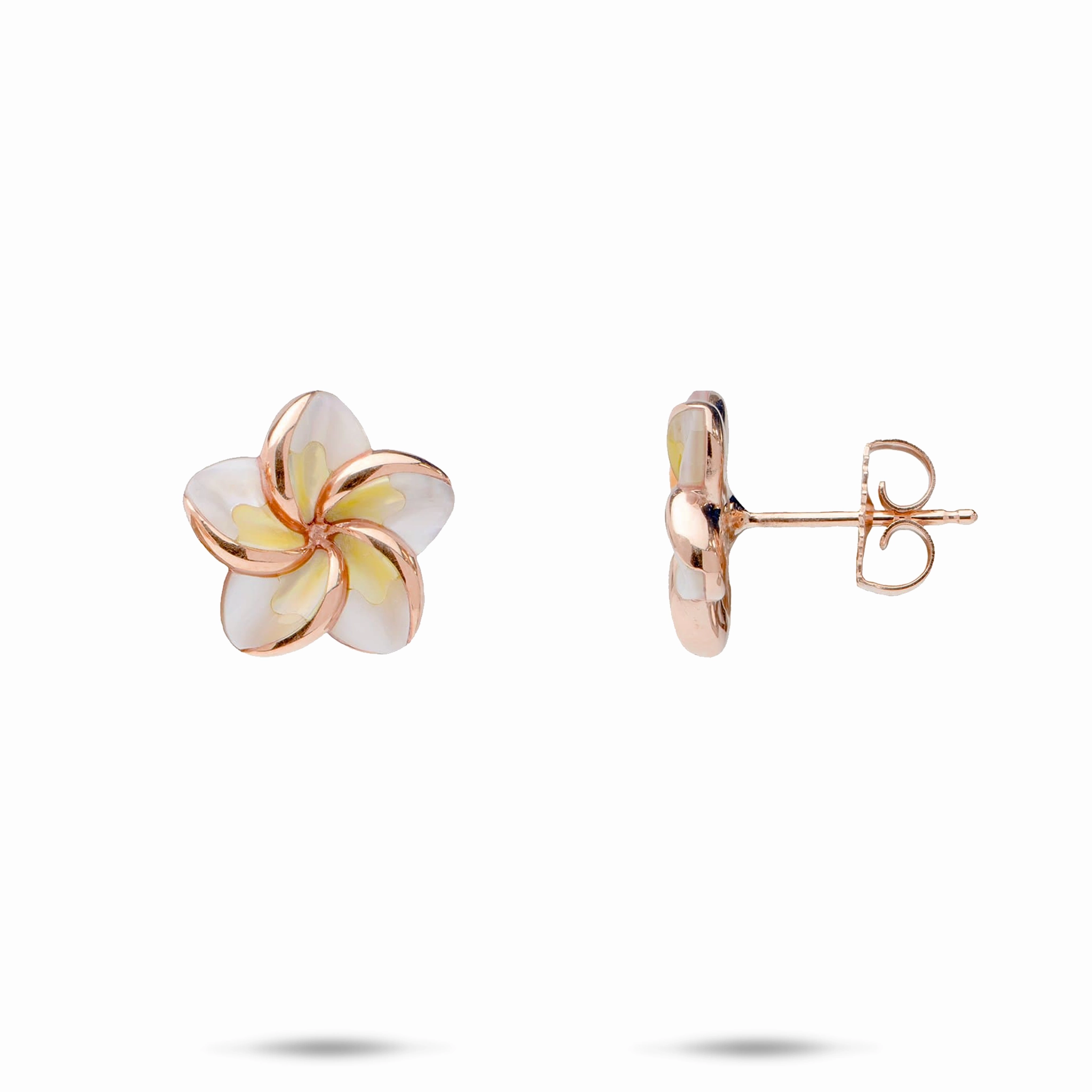 Plumeria Mother of Pearl Earrings in Rose Gold - 13mm Cozy Accent