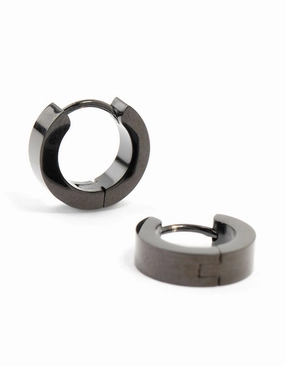 Vibrant Jewelry Design Luxury Accessories Waterproof Black Coated  Stainless Steel Wide Huggie Earrings