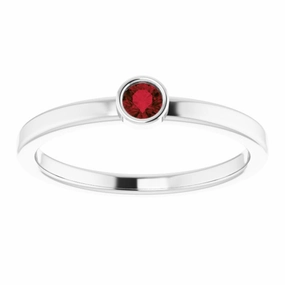 14K White 3 mm Natural Mozambique Garnet Ring Daily Fashion