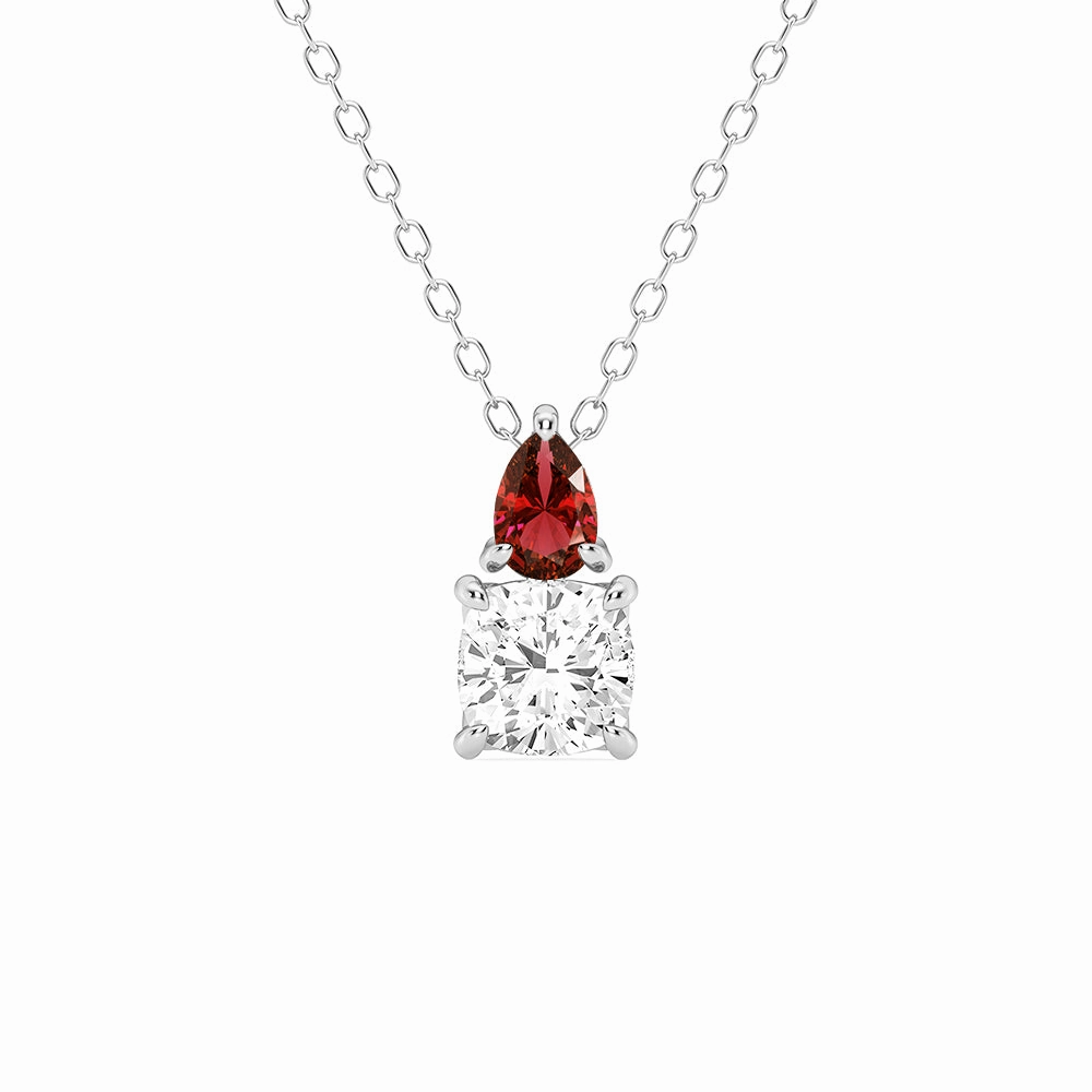 Toi Et Moi Ruby and Cushion Cut Lab Grown Diamond Pendant Necklace Delicate Mood