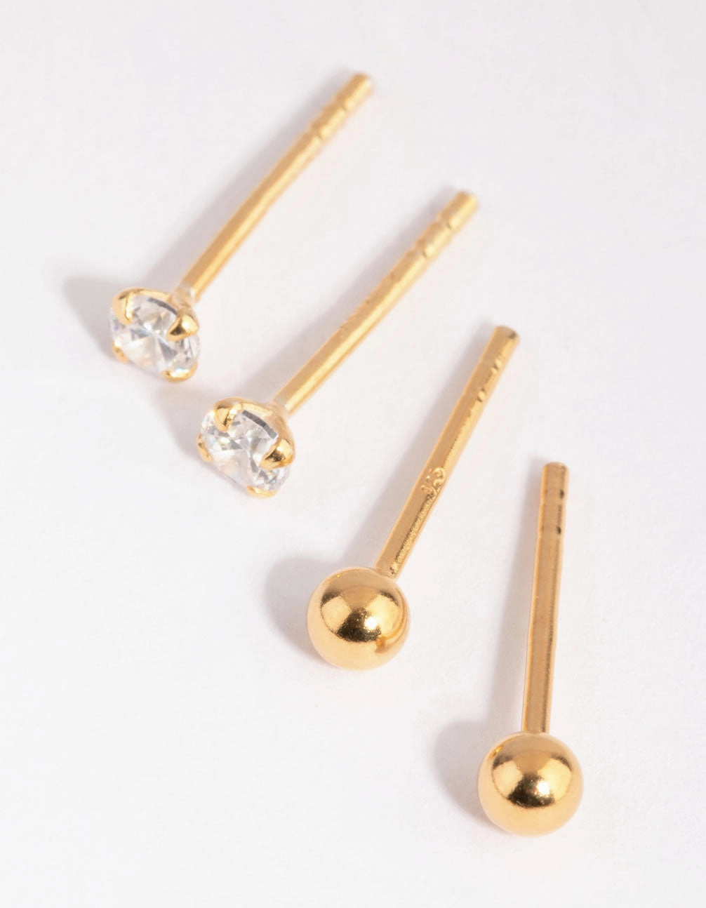 Impeccable Highlight Modern Sparkle Gold Plated Sterling Silver Ball Stud & Hoop Earring Pack