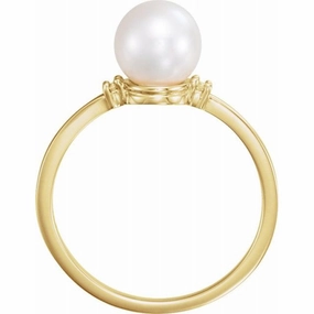 Casual Simplicity 14K Yellow Cultured White Freshwater Pearl & .025 CTW Natural Diamond Ring