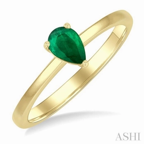 6x4 MM Pear Shape Emerald Precious Solitaire Ring in 14K Yellow Gold Artisan Expression