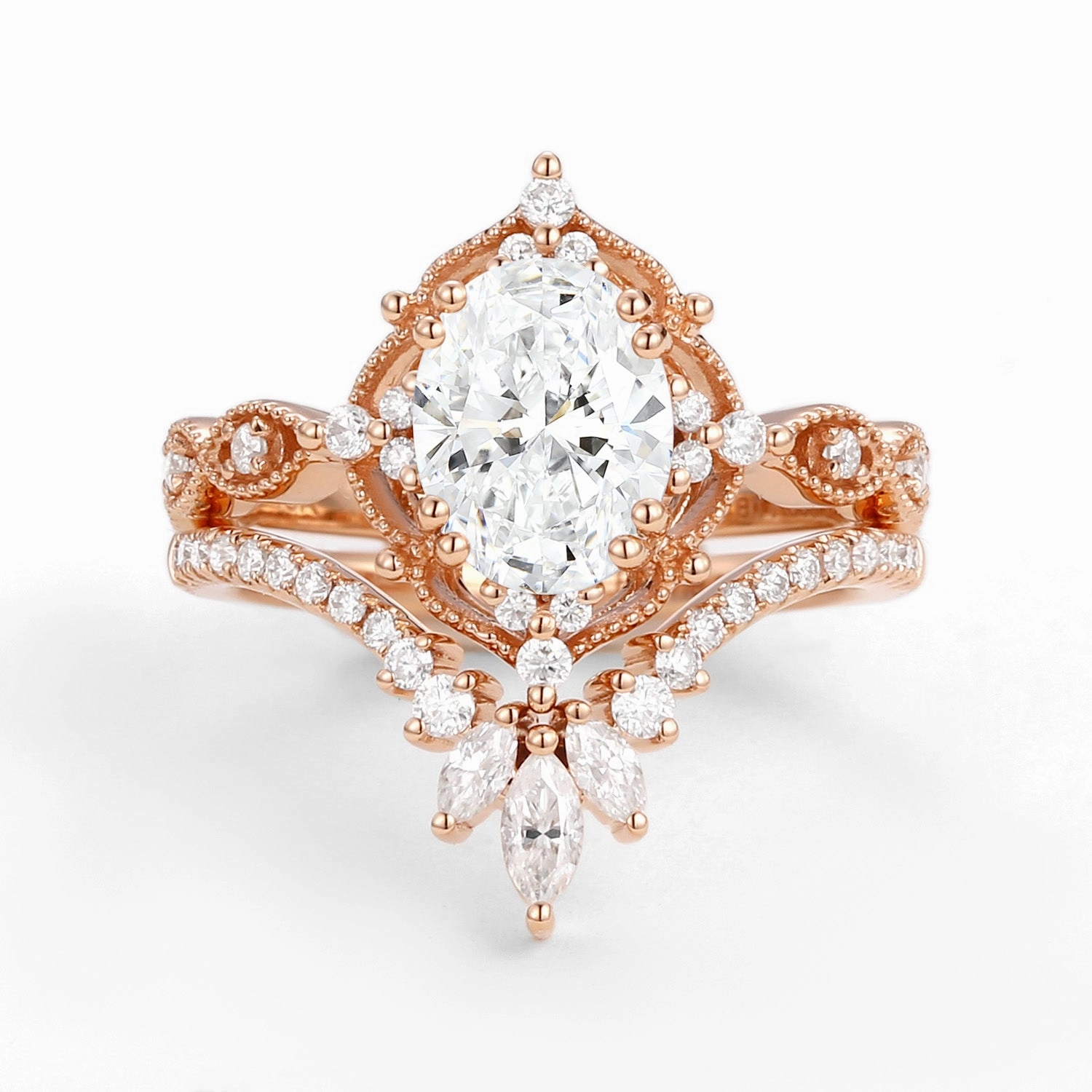 Artful Gift Lab Grown Diamond Signature Vintage Chevron Ring Set 2pcs