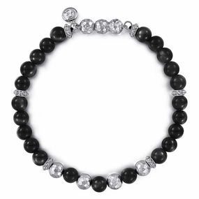 925 Sterling Silver and Onyx Beaded Bracelet Smooth Texture High impact