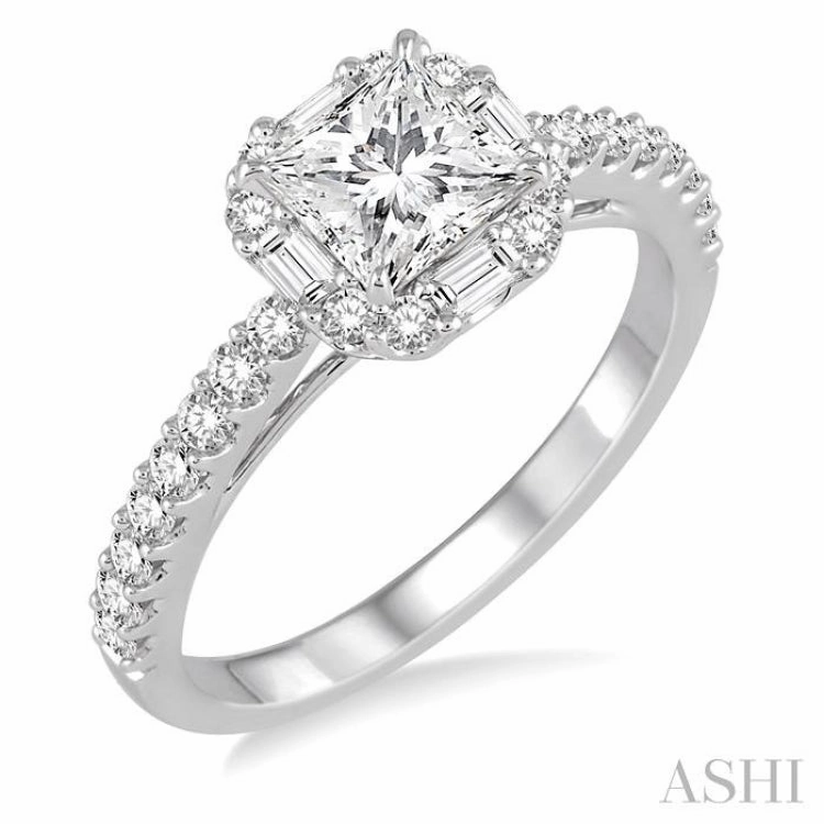 Exclusive Adornment 1 1/5 ctw Diamond Engagement Ring with 5/8 ct Princess Cut Center Stone in 14K White Gold