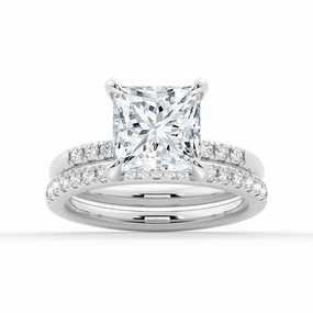 Princess Cut Hidden Halo Moissanite Ring Set with Matching Wedding Band Eye Catcher Fine Detailing