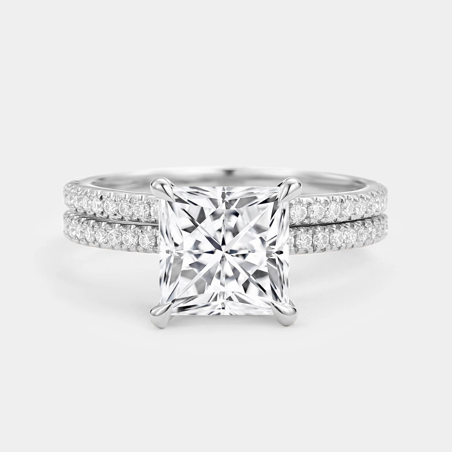 Premium Choice Princess Cut Moissanite Engagement Ring Set 2pcs - Belle